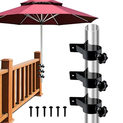 VANROUG 3 Pack Black Heavy Duty Patio Umbrella Stand, Patio Umbrella Stand Corner Mount for Deck Railing Fences, Balcony or Yard