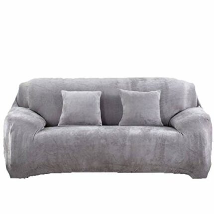 Thick Sofa Covers 1/2/3/4 Seater Pure Color Sofa Protector Velvet Easy Fit Elastic Fabric Stretch Couch Slipcover size 2 Seater:145-185cm (Light