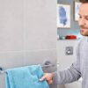 tesa EXXCELLENT Single Towel Rail - Self-Adhesive Towel Bar in Stainless-Steel Design - Wall-Mounted Towel Holder - Waterproof, incl. Power.Kit A