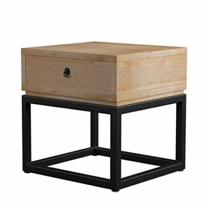 CZDYUF Solid wood bedside table with iron design, small sofa table with antique corner, square bedside table, simple living room, coffee table wi