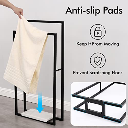 KES Towel Rail with Marble Base 2 Tier, Bathroom Towel Holder Free Standing Towel Rack Towel Stand Matte Black, BTH501-BK