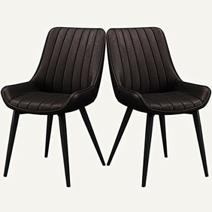 Modern Kitchen Dining Room Chairs PU Leather Dining Chairs Set Of 2 Kitchen Counter Chairs Leisure Living Room Corner Chairs With Metal Legs Seat