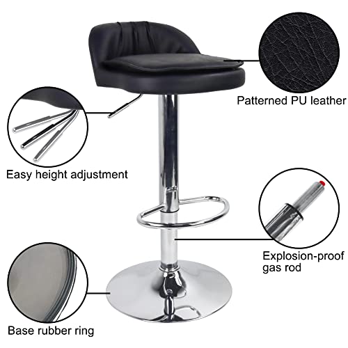 WKWKERK Bar Stools Set Of 2 PU Leather Swivel Height Adjustable Bar Chairs With Low Back For Counter Shop Kitchen Home Barstools With Footrest(Bl