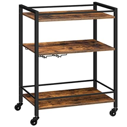 HOOBRO Drinks Trolley, Bar Cart, Serving Trolley, Kitchen Trolley Cart with Glass Holder, Kitchen Storage Shelf with Lockable Castors, 64 x 40 x