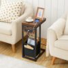 HOOBRO C Shaped Side Table, Sofa Side Table with Charging Station, Foldable Laptop Table for Sofa, 2 USB Ports and 2 AC Outlets, Bedside Table wi
