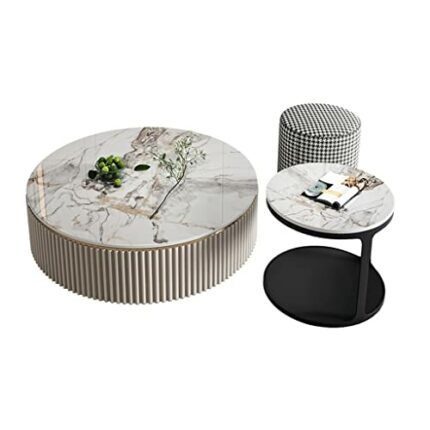 N/A Coffee Table TV Cabinet White Black Vertical Texture Led Lamp Glass Door Home Furniture Set (Color : Argento, Size : Light Grey)