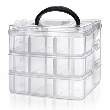 Kurtzy 3 Tier Clear Transparent Plastic Stackable Storage Box - Adjustable Compartment Slots - Maximum 18 Compartments - Container for Storing &