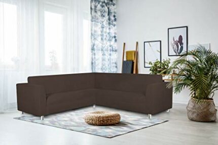 Italian Bed Linen Dahlia Corner Sofa Cover, 92% polyester + 8% elastometer, Brown