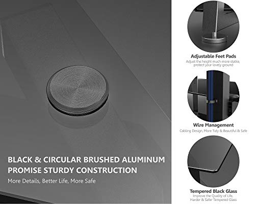 FITUEYES Corner TV Floor Stand for 32 to 55 Inch TVs Universal Cantilever TV Stand with Open Glass Media Storage Shelves Black Hold 40kgs