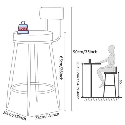 RTYHN Counter Height Bar Stool Bar Stools Set of 2 Breakfast Barstools Height Stool with Backrest Footrest Farmhouse Kitchen Breakfast Bar Stools
