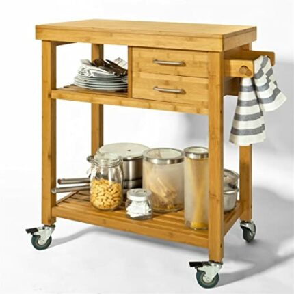 FEER Storage Trolley Serving Trolley Kitchen Cart 2 Drawers and Shelves Rolling Utility Cart