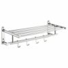 Towel Rack Wall Mounted Bathroom Stainless Steel Double Layer Shelf Flip and Foldable Anti Rust Towel Bar With 4 Hooks for Kitchen Hotel Shower R