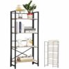 YGYQZ 3 Tier Bookshelf, No-Assembly Folding Shelf Standing Bookcase Adjustable Leg pads, Industrial Storage Rack for Office, Living Room