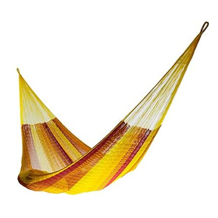 Double Size Cotton Hammock (Tequila Red Yellow Pattern) Handmade in Mexico Genuine Mayan Hammock Ideal for 2 people