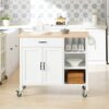 BHVXW Design Kitchen Trolley with Worktop Kitchen Island Kitchen Cabinet Trolley Sideboard on Wheels White Natural
