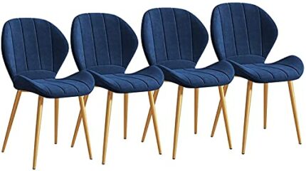 Kitchen Chairs Set Of 4 Velvet Upholstered Dining Chair with Metal Legs Modern Chairs for Home Office Furniture (Color : Blue)