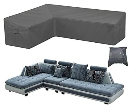 COOSOO Garden Furniture Covers L-Shape Furniture Cover Waterproof Windproof 420D Heavy Duty Oxford Fabric Outdoor Patio Sectional Couch Rattan Co