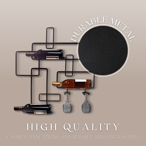 HomeZone Vintage wine holder for 3 Bottle and 2 Glasses Home Bar Shelves Wall Mounted Wine Rack Wine Bottle and Glass Holder Retro Wine Storage R