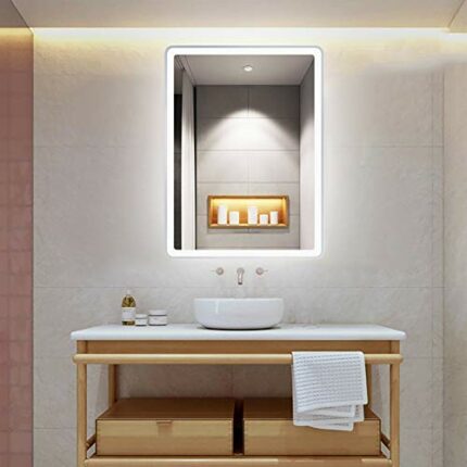 SkiPdr Dimmable Wall Mounted 19X27 Inch LED Lighted Bathroom Mirror with High Lumen CRI>95 3000K 4000K 6500K Adjustable Color Temperature, Wall M