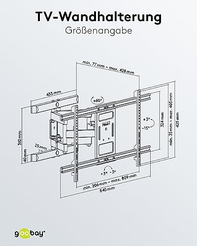 Goobay 49746 TV Wall Mount Pro FULLMOTION (XL) 43" to 100" (109-254 cm), Fully Movable, Swivel/Tilt, 60 kg, Vesa Standard, Black