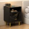 soges Nightstands with Wireless Charging Station and LED Lights, End Side Table with 2 Drawers, Bedside Storage Cabinet for Bedroom, Black