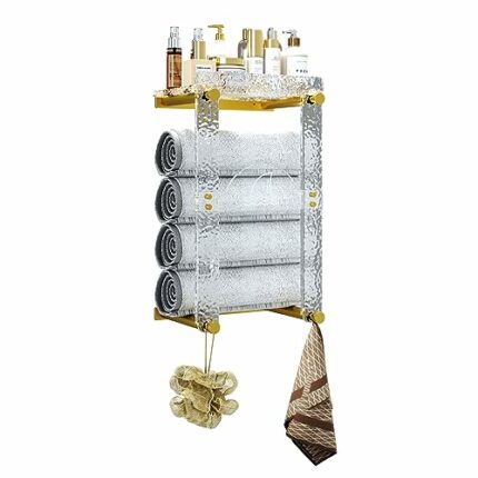 Solbortum Towel Rack Wall Mounted Towel Rack with Acrylic Shelf & 4 Hooks Wall Mount Towel Holder