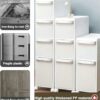 4-Tiers Bathroom Floor Storage Cabinet 8.6'' Small Corner Bathroom Floor Cabinet with Clear Drawers and Casters Waterproof Drawer Cart Storage To