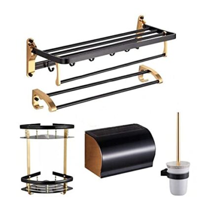 VERDDE Bathroom Hardware Set Black Hook Towel Bars Shelf Towel Hanger Aluminum Bathroom Accessories Towel Rack Towel Toilet Brush