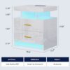 OUTDOOR DOIT Smart Nightstand with Wireless Charging Station/USB Port, White High-Gloss Storage Bedside Table, Night Stand has 2 Drawers,Body Sen