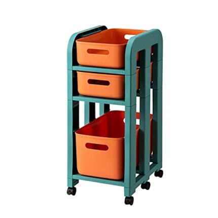 HOTRCR Storage Trolley Cart 3 Tier Storage Trolley on Wheels Organizer Serving Storage Cart Easy Assemble for Office, Kitchen, Bedroom, Bathroom,