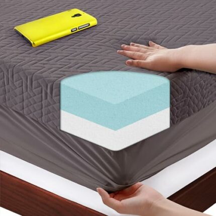 BedLuxury Mattress Topper Memory Foam 4 Inch King Size Gel Colling Mattress Pad Cover with 18'' Deep Pocket for Back Pain Bed Topper with Grey Re