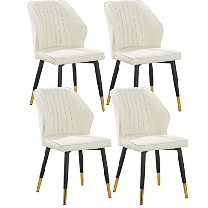 Kitchen Dining Room Furniture Chairs Water Proof PU Leather Dining Chairs Set Of 4 High Back Padded Soft Seat Side With Metal Legs for Lounge Din