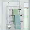 Over the Door Towel Rail - 3 Tier Bathroom Hanging Towel Rack with 2 Hooks - Expandable Towel Ladder for Towelsor Clothing - Black