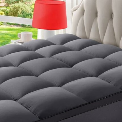 BedLuxury Full XL Mattress Topper Extra Thick Cooling Mattress Pad for Back Pain Quilted Pillow Top Plush Soft with 8-21 Inch Deep Pocket - Grey