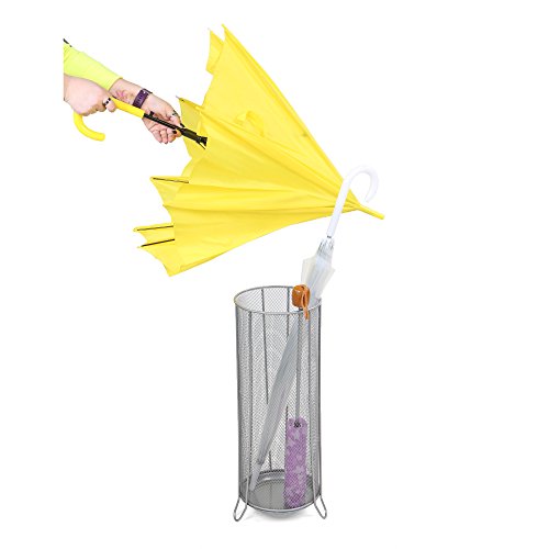 Mind Reader Umbrella Stand Rack Holder for Canes, Walking Sticks, Home and Office, Silver - UMBHMESH-SIL