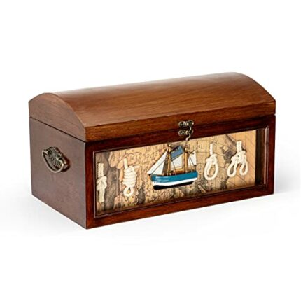 NKlaus 11640 Decorative Treasure Chest Hand-Painted Pattern on 35 x 21 x 19 cm Wooden Box with Glass Front Storage of Treasures Decorative Object