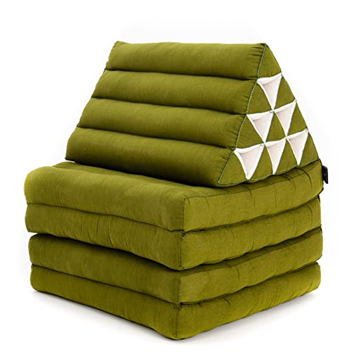 LEEWADEE 4-Fold Mat with Triangle Cushion – Firm TV Pillow, Foldable Mattress with Cushion Made of Eco-Friendly Kapok, 225 x 50 cm, black orange