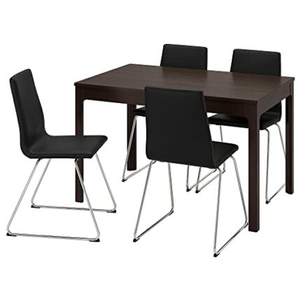 IKEA EKEDALEN/LILLÅNÄS table and 4 chairs, 120/180 cm, dark brown/chrome-plated Bomstad black
