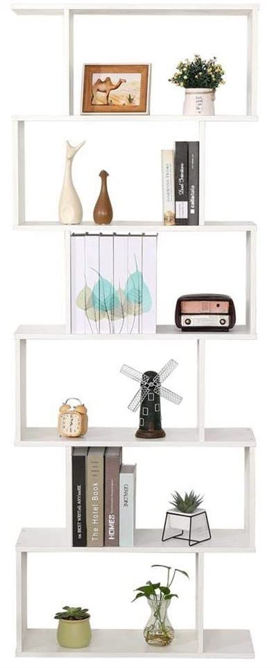 Etnicart - Display cabinet book shelves Wood Bookcase Display Shelf Cube S-Shape Bookshef, 6 Tier Freestanding White, Living room Display storage