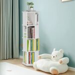 tonchean 360° Rotating Bookshelf Bookcase White Hexagonal Bookshelf Children's 4-tier Bookcase Tall Bookcase Floor Standing Corner Book Shelf Sto