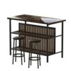 DINGZZ 3 Piece Kitchen Island Set with 2 Stools and 2 Shelves Faux Marble Dining Table Set