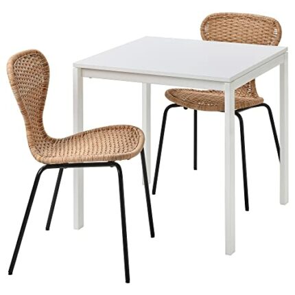 IKEA MELLTORP/ÄLVSTA table and 2 chairs, 75x75 cm, white white/rattan black