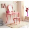 BPIL New Stunning Pink and White Amelia Vanity Set with Stool & Mirror Perfect For Kids Room (pink)