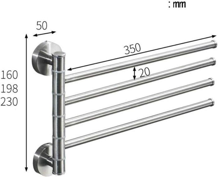 Bathroom, Wall Mounted Towel Rack Stainless Steel Bath Rack Swivel Towel Rail Holder with 2 Swivel Bars, Swing Towel Holder for Kitchen, Bathroom