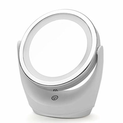 OTCPP Lighted Magnifying Mirror，4.5" Rechargeable Double Sided Lighted Makeup Mirror with 3 Colors, 1x/5x 360°Rotation Touchscreen Cosmetic Mirro