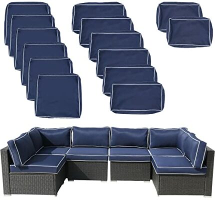 Outdoor Patio Cushions Replacement Covers for 7 Pieces 6-Seater Wicker Rattan Patio Furniture Conversation Set Outdoor Cushion Covers with Zipper
