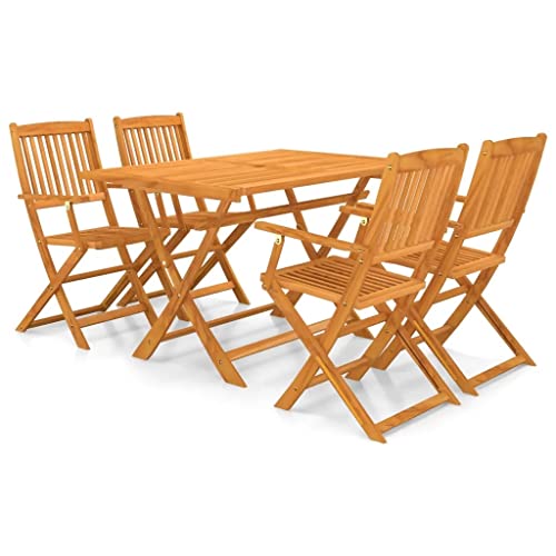 TJLSS Folding Garden Table and Chairs 5-Piece Solid Acacia Wood for Outdoor Garden Camping Patio Dining Set