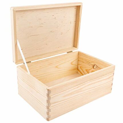 Creative Deco Large Plain Wooden Storage Box | 30 x 20 x 14 cm (+/-1 cm) | with Hinged Lid | Unpainted Gift Box for Tool Shoes Kitchen Storage |