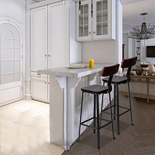 WALNUT 2pcs Counter Height Bar Stools with Backrest Industrial Vintage Barstools Tall Bar Chair for Bistro Pub Bar Patio