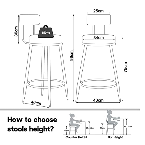 RTYHN Set of 2 Bar Stools Velvet Padded Bar Chairs Breakfast Kitchen Counter Chairs for Height for Café Bar Home Balcony Gold Steel Frame Metal L